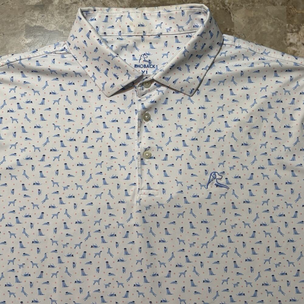 Rhoback Polo Shirt Mens XL White Dog Sunglasses Short Sleeve Golf